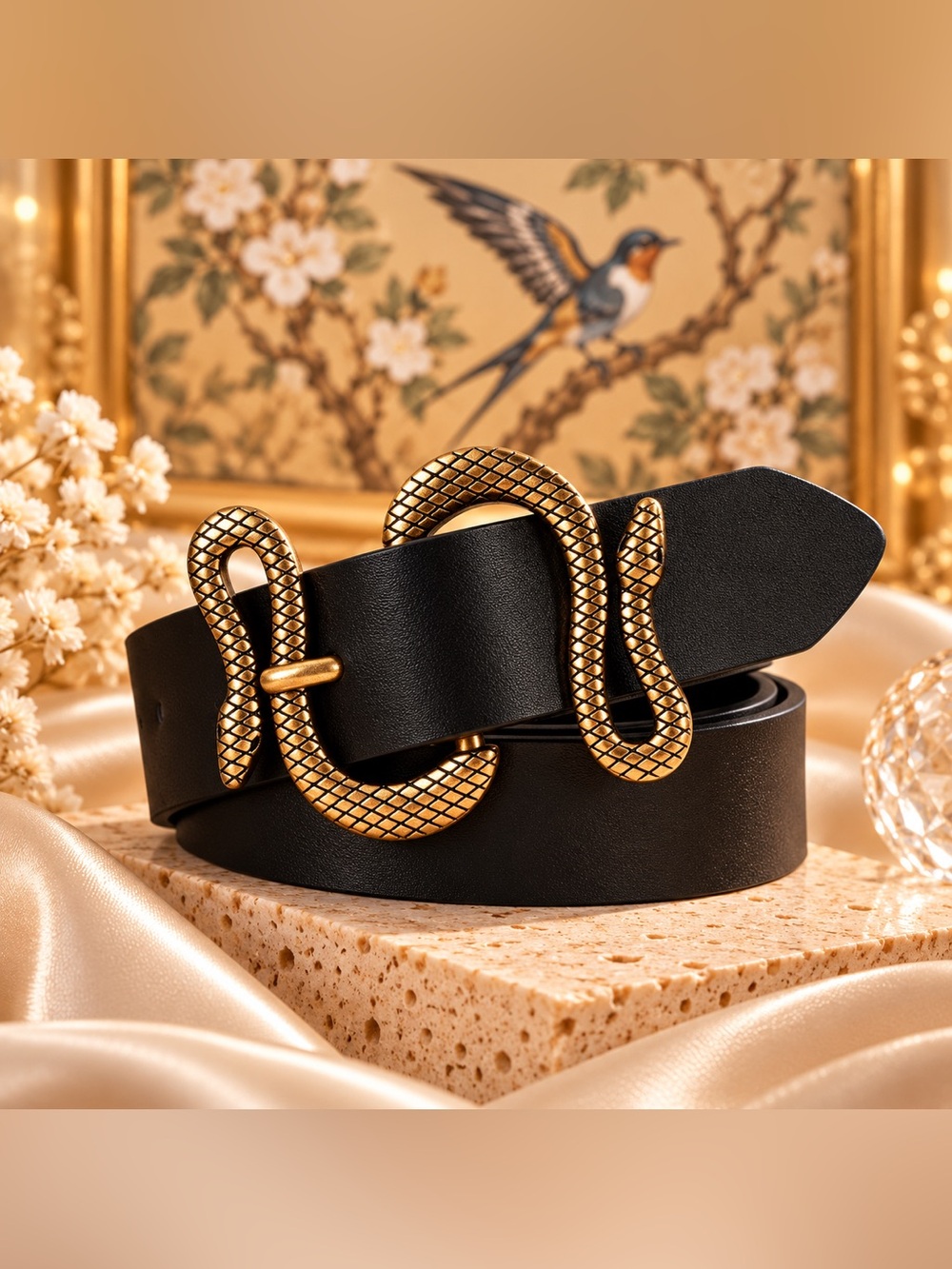 Black Wide Waist Belt Snake Buckle Statement Cinch Belt Fifi Closet